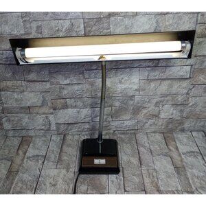 Vintage Underwriters Laboratories Gooseneck Lamp Wood Grain & Metal Retro Works